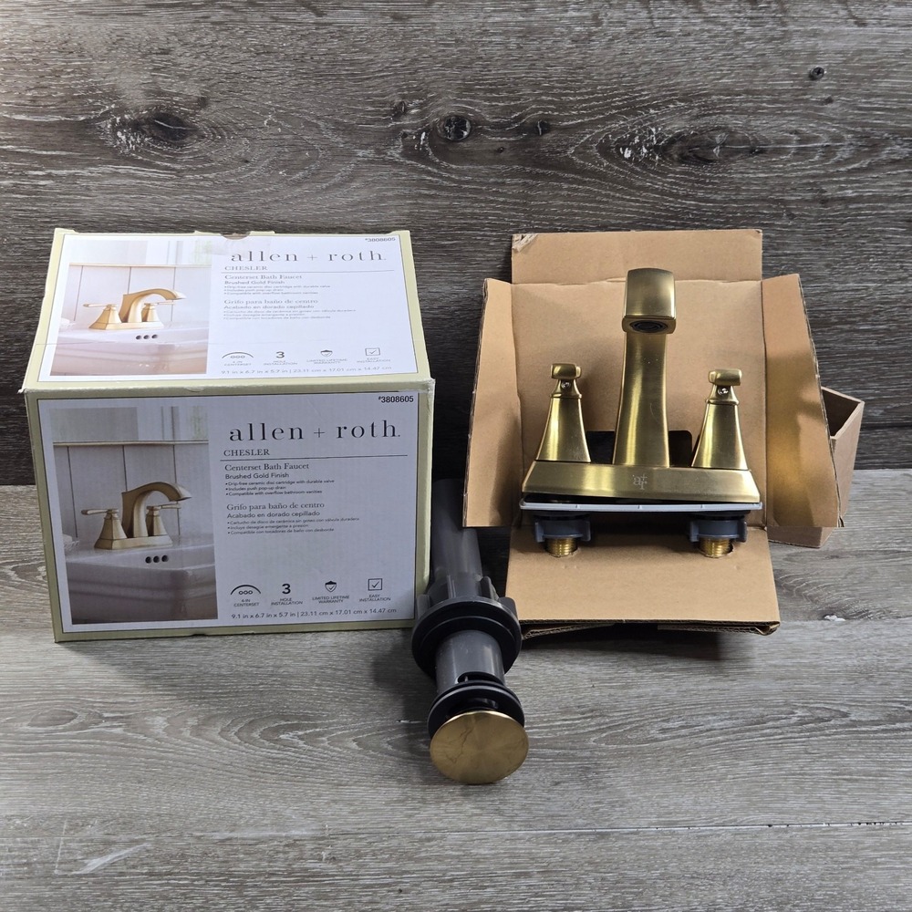 Allen + Roth Chesler Centerset  Bath Faucet, Brushed Gold Finish #3808605